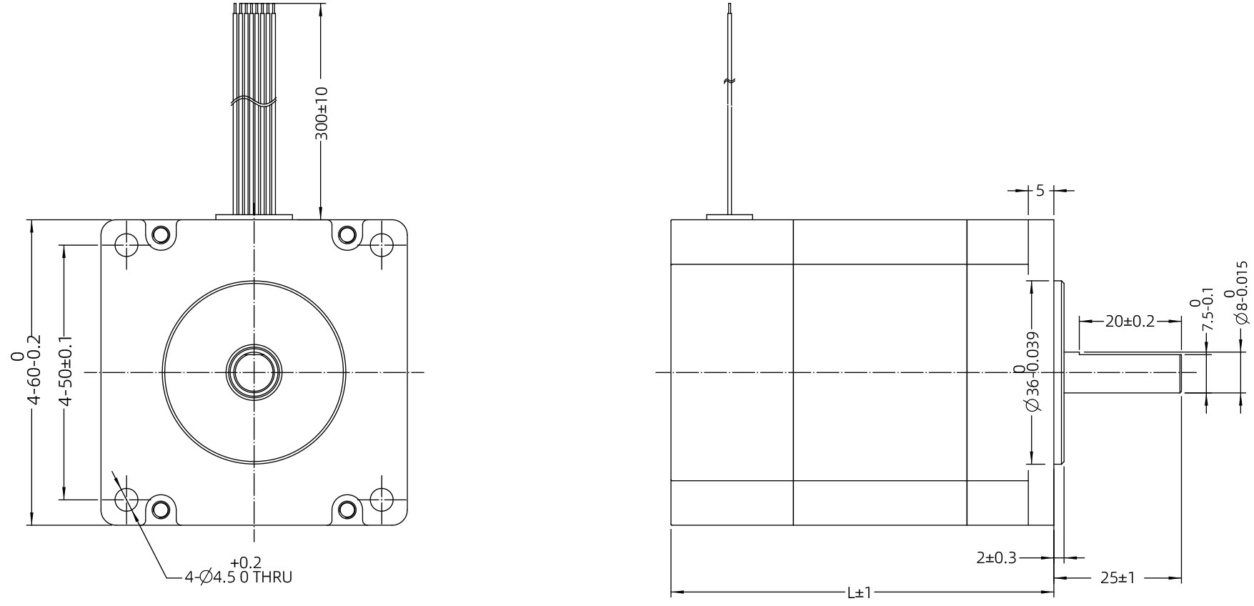 Dessin dimensionnel du moteur DC sans balais de taille 24 (60mm)